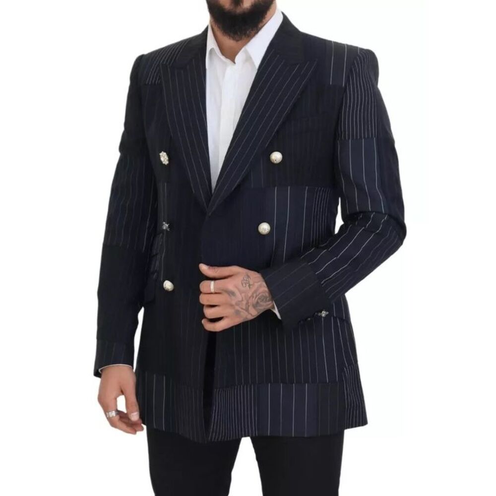 Dolce & Gabbana Blue Wool Patchwork Double Breasted Men's Blazer - Picture 4 of 6